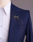 A Navy Blue, dotted pattern, nobility wool blend, business wide notch lapel suit & skirt pant.