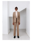 The “Anita” Suit A Tortilla brown, peak lapel, double breasted jacket & straight pant