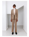 The “Anita” Suit A Tortilla brown, peak lapel, double breasted jacket & straight pant