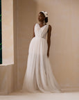 A V-neck Corset Sheath Tulle Ball Dress