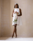 Ivory Short Bridal Dress With Swarovski Crystal and Petals Detailing