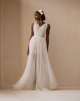 A V-neck Corset Sheath Tulle Ball Dress